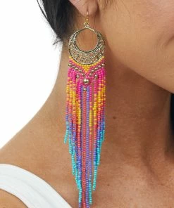Urbanista Accessories Gold Filigree Multicolor Beaded Dangle Earrings
