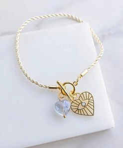 Boho Love Gold Heart And Eye Charm Toggle Bracelet Accessories