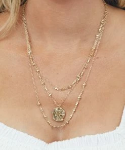Boho Love Accessories Gold Layered Beaded Coin Charm Necklace