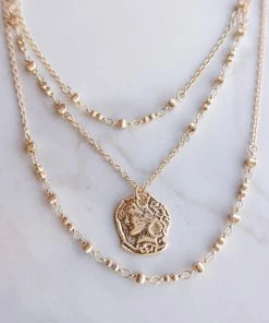 Boho Love Accessories Gold Layered Beaded Coin Charm Necklace