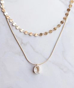 Boho Love Accessories Gold Layered Chain Necklace With Rhinestone Pendant