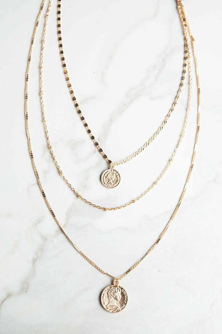 Boho Love Gold Layered Necklace With Coin Pendants 3 Boho Love Gold Layered Necklace With Coin Pendants