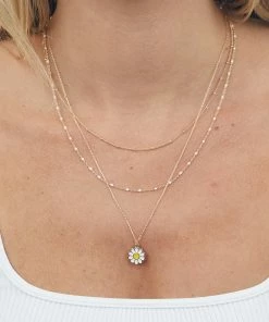 Fame Accessories Gold Layered Necklace With Enamel Dainty Daisy