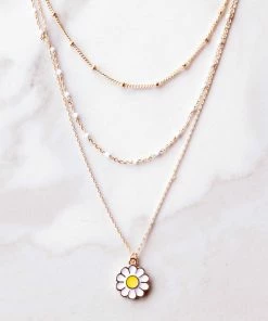 Fame Accessories Gold Layered Necklace With Enamel Dainty Daisy