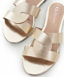 Chinese Laundry Gold Leather Twist Slip On Flat Sandals