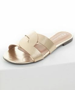Chinese Laundry Gold Leather Twist Slip On Flat Sandals