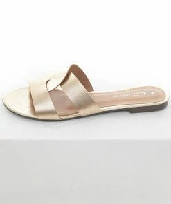 Chinese Laundry Gold Leather Twist Slip On Flat Sandals