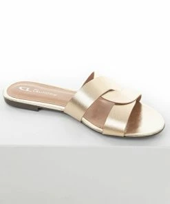 Chinese Laundry Gold Leather Twist Slip On Flat Sandals