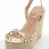 Chinese Laundry Shoes Gold Strappy Espadrille Platform Wedges