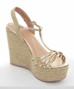 Chinese Laundry Shoes Gold Strappy Espadrille Platform Wedges