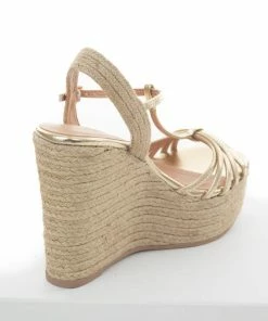 Chinese Laundry Shoes Gold Strappy Espadrille Platform Wedges