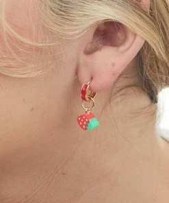 Fashion City Accessories Gold Strawberry Charm Huggie Drop Earrings