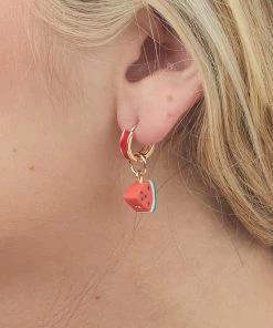 Fashion City Gold Watermelon Charm Huggie Drop Earrings Accessories