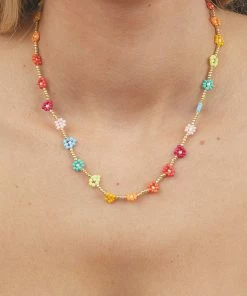 Fame Accessories Gold Chain Flower Beaded Necklace