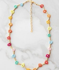 Fame Accessories Gold Chain Flower Beaded Necklace