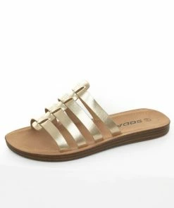 FORTUNE DYNAMIC Shoes Gold Faux Leather Gladiator Slip On Sandals
