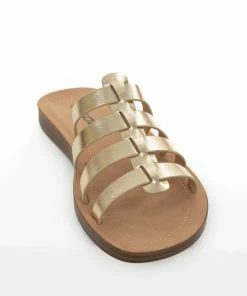 FORTUNE DYNAMIC Shoes Gold Faux Leather Gladiator Slip On Sandals