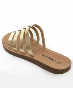 FORTUNE DYNAMIC Shoes Gold Faux Leather Gladiator Slip On Sandals