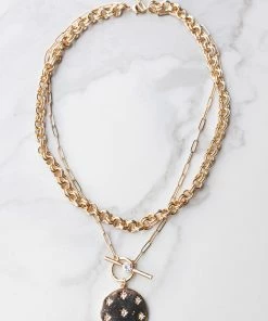 Boho Love Accessories Gold Large Circle Pendant Double Chain Necklace