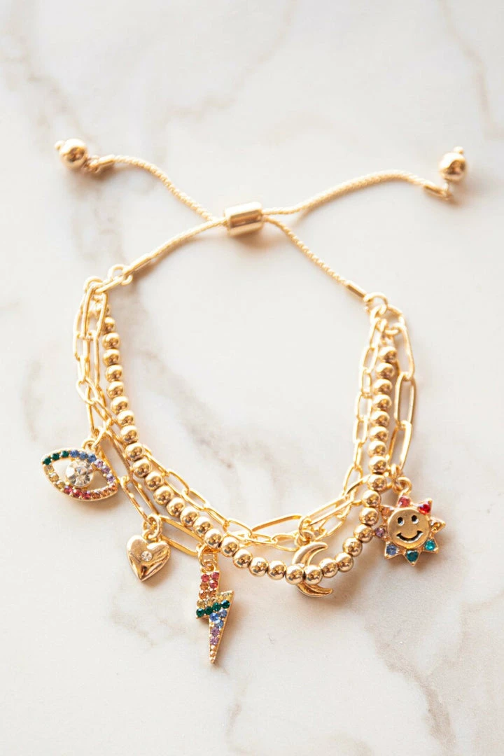 Fame Accessories Gold Layered Multi Chain Bolo Charm Bracelet 3 Fame Accessories Gold Layered Multi Chain Bolo Charm Bracelet