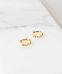 Fame Accessories Gold Rhinestone Mini Huggie Earrings