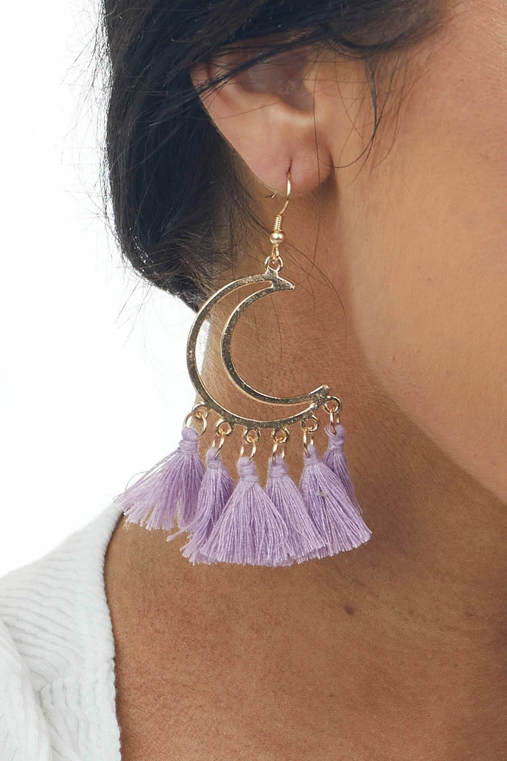 Boho Love Accessories Gold And Lilac Tassel Moon Dangle Earrings 4 Boho Love Accessories Gold And Lilac Tassel Moon Dangle Earrings