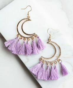 Boho Love Accessories Gold And Lilac Tassel Moon Dangle Earrings