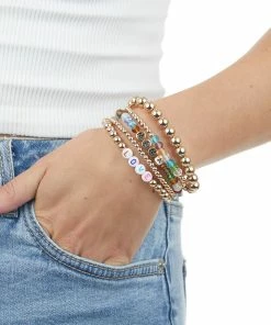 Fame Accessories Gold And Multi Beaded Mama 5 Piece Bracelet Set