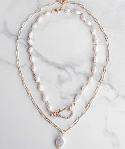 Fame Accessories Gold And Pearl Chain Link Layered Necklace
