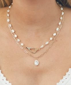 Fame Accessories Gold And Pearl Chain Link Layered Necklace