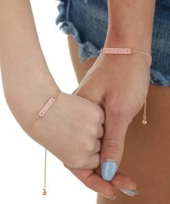 Avenue Zoe Gold And Pink Mama And Mini Tag Bolo Bracelets