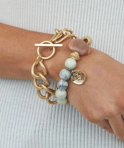 Boho Love Gold And Stone Chunky Bracelet Set With Charm Accessories