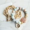 Boho Love Gold And Stone Chunky Bracelet Set With Charm Accessories