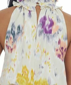 Glam Grape Abstract Print Blouson Halter Neck Dress