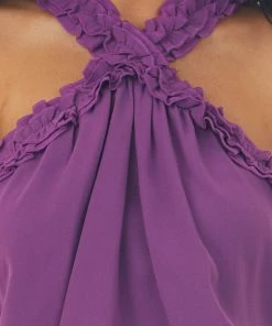 FSL APPAREL Grape Frill Trim Halter Neck Woven Top 13 FSL APPAREL Grape Frill Trim Halter Neck Woven Top