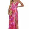 Inner Beauty Grape Tropical Print Sleeveless Surplice Dress