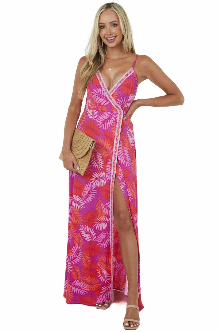 Inner Beauty Grape Tropical Print Sleeveless Surplice Dress 3 Inner Beauty Grape Tropical Print Sleeveless Surplice Dress