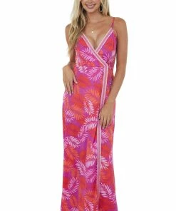 Inner Beauty Grape Tropical Print Sleeveless Surplice Dress 10 Inner Beauty Grape Tropical Print Sleeveless Surplice Dress