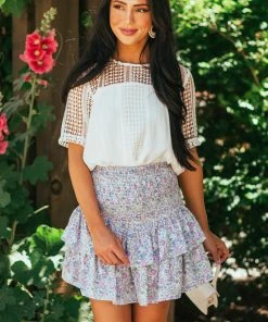 Entro Bottoms Grape Floral Print Tiered Mini Skirt