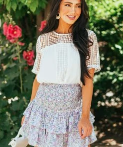 Entro Bottoms Grape Floral Print Tiered Mini Skirt