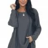 BiBi Graphite Long Sleeve Brushed Waffle Knit Top Tops