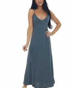 Lush Clothing Graphite Side Slit Spaghetti Strap Maxi Dress 9 Lush Clothing Graphite Side Slit Spaghetti Strap Maxi Dress