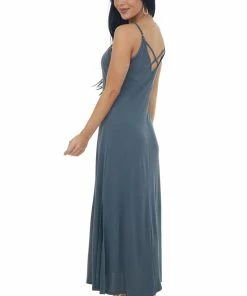 Lush Clothing Graphite Side Slit Spaghetti Strap Maxi Dress