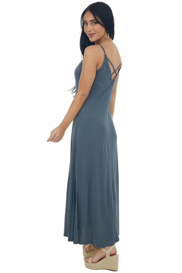 Lush Clothing Graphite Side Slit Spaghetti Strap Maxi Dress 3 Lush Clothing Graphite Side Slit Spaghetti Strap Maxi Dress