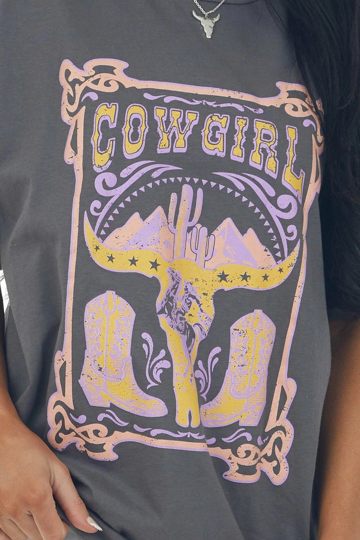Sweet Claire Graphite 'Cowgirl' Bull And Cactus Graphic Tee Tops 8 Sweet Claire Graphite 'Cowgirl' Bull And Cactus Graphic Tee Tops