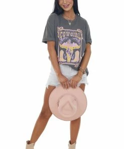 Sweet Claire Graphite 'Cowgirl' Bull And Cactus Graphic Tee Tops 9 Sweet Claire Graphite 'Cowgirl' Bull And Cactus Graphic Tee Tops