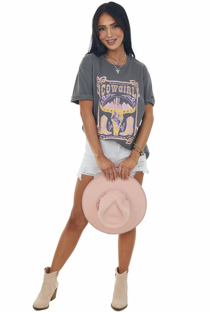 Sweet Claire Graphite 'Cowgirl' Bull And Cactus Graphic Tee Tops 4 Sweet Claire Graphite 'Cowgirl' Bull And Cactus Graphic Tee Tops