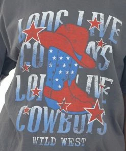 Sweet Claire Tops Graphite 'Long Live Cowboys' Graphic Tee Shirt 13 Sweet Claire Tops Graphite 'Long Live Cowboys' Graphic Tee Shirt