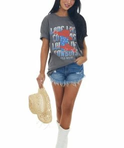 Sweet Claire Tops Graphite 'Long Live Cowboys' Graphic Tee Shirt