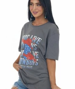 Sweet Claire Tops Graphite 'Long Live Cowboys' Graphic Tee Shirt 11 Sweet Claire Tops Graphite 'Long Live Cowboys' Graphic Tee Shirt